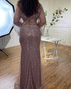 Sexy Mint Mermaid Elegante V-ausschnitt Perlen Luxus Arabisch Shiny Abendkleider Kleider Für Frauen Party 2025 LA71784 
