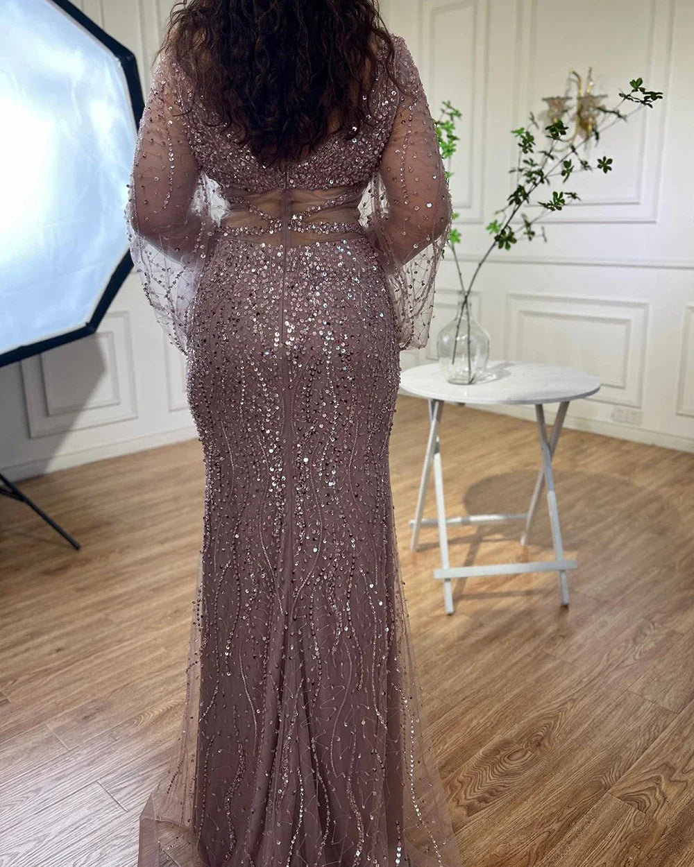 Sexy Mint Mermaid Elegante V-ausschnitt Perlen Luxus Arabisch Shiny Abendkleider Kleider Für Frauen Party 2025 LA71784 