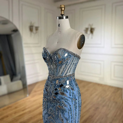 Arabisch Blau Elegante Trägerlose Meerjungfrau Perlen Luxus Dubai Abendkleider Kleider 2025 für frauen Party LA72328 