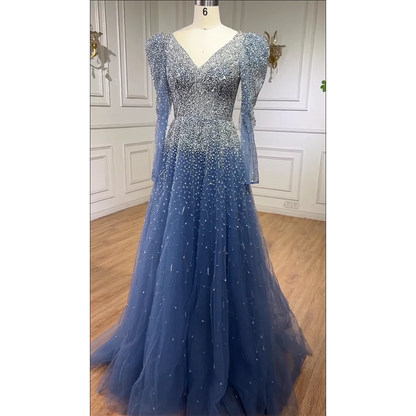 Grünes Meerjungfrauen-Abendkleid mit Perlenbesatz und Rockärmeln LA71762 