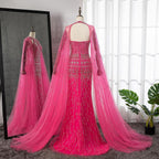 Luxury Dubai Mermaid Fuchsia Evening Dresses with Cape Sleeves LA71817