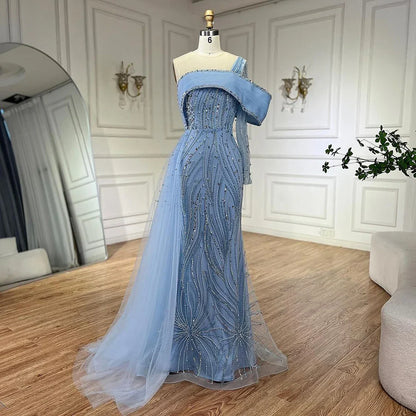 2025 Arabic Lilac Evening Dress Side Train Pearls One Shoulder for Women's Formal  Wedding Party Gowns LA72332