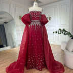 2025 Black Beaded Mermaid Evening Dresses Gowns with Puff Sleeves Overskirt for Formal Occasion LA72002