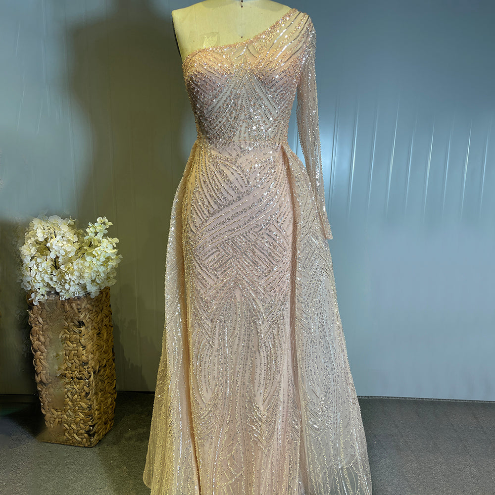 Peach Mermaid Overrok Luxe Avond Jurken 2025 Kralen Elegante Sexy para fiesta de mujer LA71563 