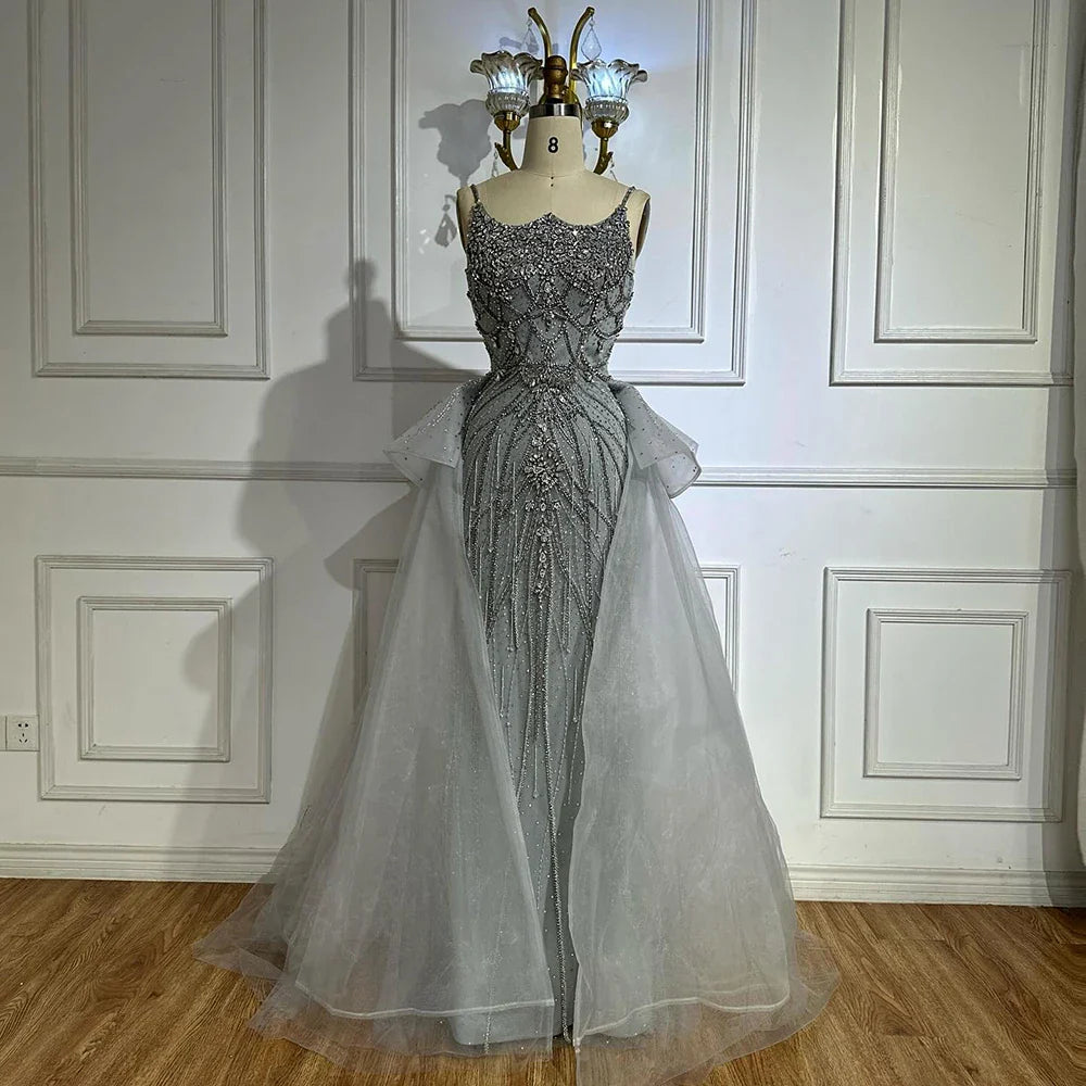 2025 Nude Saudi Beaded Spaghetti Strap Evening Dresses Gowns with Overskirt for Formal Occasion LA72810