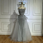 2025 Nude Saudi Beaded Spaghetti Strap Evening Dresses Gowns with Overskirt for Formal Occasion LA72810