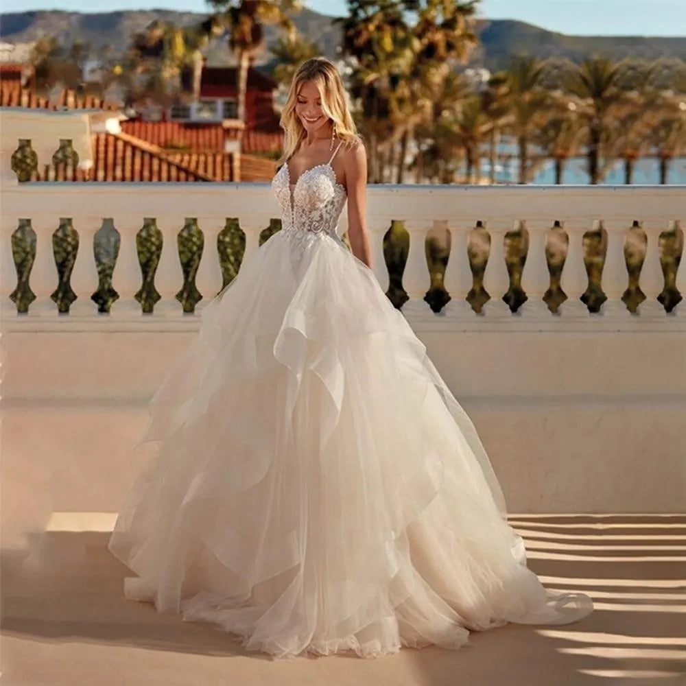 Boho Wedding Dresses Spaghetti Straps Vestidos De Novia Appliques Vestido De Noiva Backless Lace Robe De Mariée-payinti