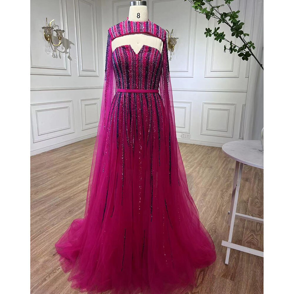 Vestidos de noche largos árabes con mangas largas tipo capa en color verde, corte A y cuentas, para mujer, para bodas, 2025, LA71912 