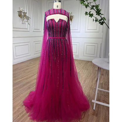 Vestidos de noche largos árabes con mangas largas tipo capa en color verde, corte A y cuentas, para mujer, para bodas, 2025, LA71912 