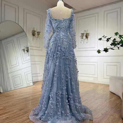 Arabisch Grau A-Linie Elegante Applikationen Luxus Perlen Abendkleider für Frauen Hochzeit Party LA72657 