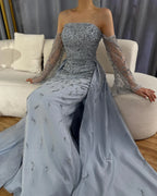 Arabisches Abendkleid Silbergrau Frau Hochzeitsfeier Ballkleider LA72705