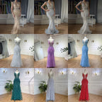 Arabisch Blau Meerjungfrau Elegant Mit Cape Luxus Perlen Feder Dubai Abendkleider Kleider für Frauen Party LA71583B 
