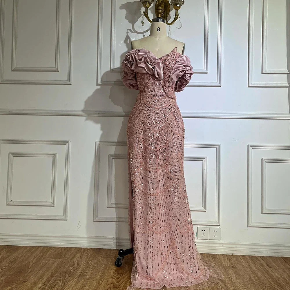 Luxus Dubai Off Schulter Meerjungfrau Sage Green Abendkleider Für Frauen Arabisch Hochzeit Party Kleid 2025 LA72281 