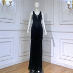 Vestido de noche sexy con escote en V profundo y lentejuelas, diseño de Dubái, plateado, LA6674