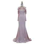 Vestidos de noche elegantes de satén sirena con cuentas y cuentas en color rosa de Dubái Arabia, para mujer, para bodas y fiestas, LA72275 