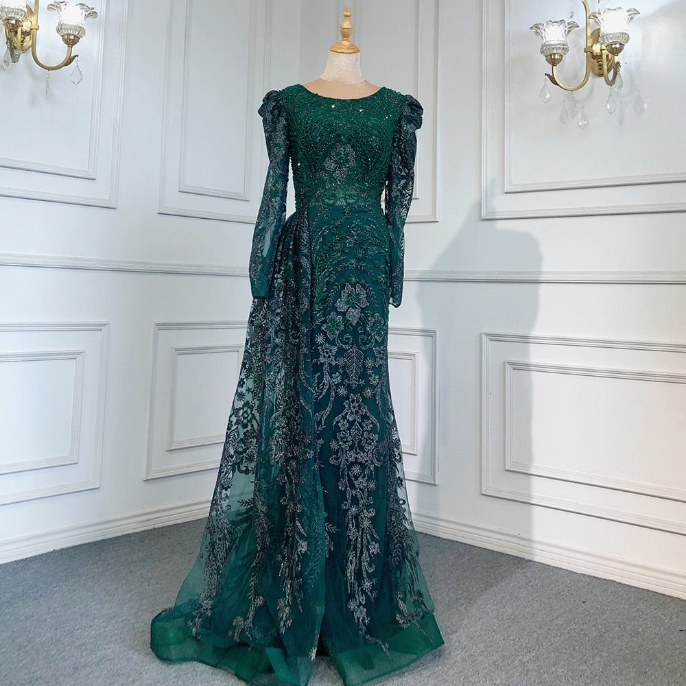 Muslimischen Braun Luxus Abendkleider Kleider 2025 Perlen Meerjungfrau Überrock Elegante Für Frauen Party LA71610