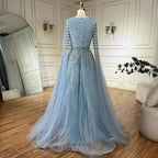 Vestido de noche largo elegante de corte A con cuentas, color caramelo árabe, con mangas estilo capa para ocasiones formales LA72750 