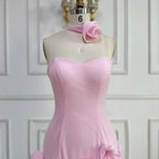 Elegante vestido de noche para niña, estilo árabe, rosa, con flores 3D, sin mangas, con abertura lateral, para fiesta de graduación, LA72568