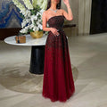 Vestidos de noche color vino tinto con cambio gradual, 2025, con cuentas brillantes, corte A, de lujo, para mujer, fiesta, LA71329 