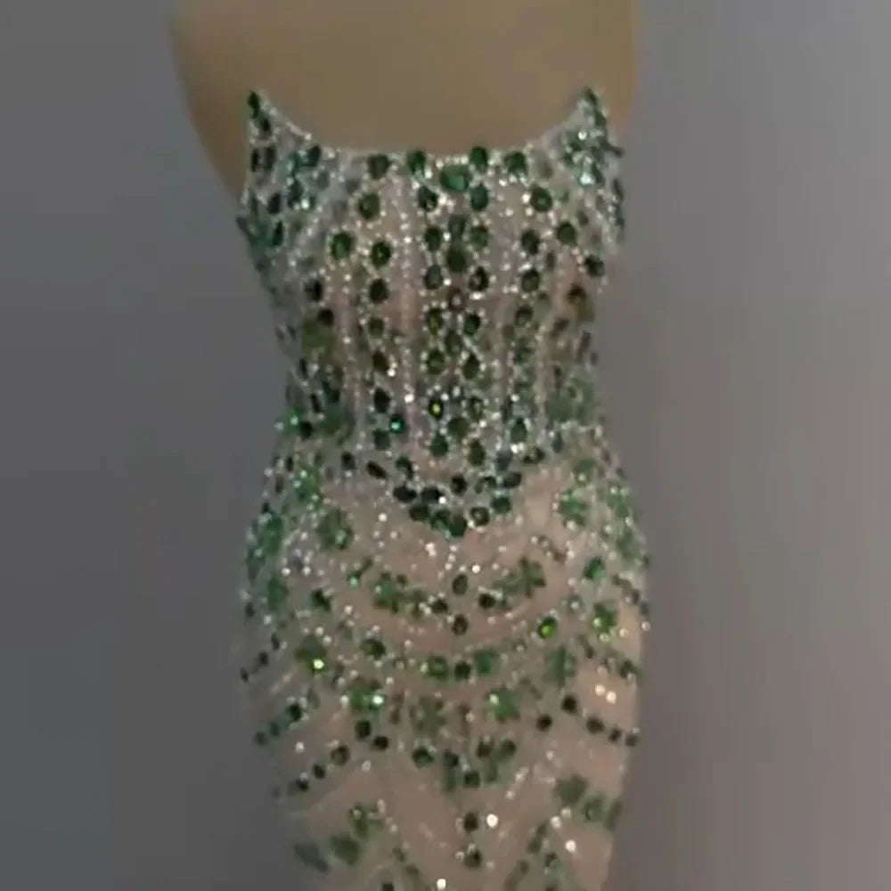 2025 Green Saudi Arabic Evening Gown Strapless Beaded Dress For Formal Occasion LA72842