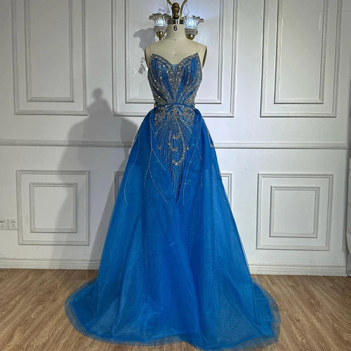 2025 Türkises trägerloses Meerjungfrau-Abendkleid im Saudi-Stil mit Überrock für formelle Anlässe LA72880 
