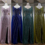Vestido de noche azul de corte sirena con escote corazón y sobrefalda de cuentas - Vestidos de lujo para bodas de mujer 2025 LA72314 