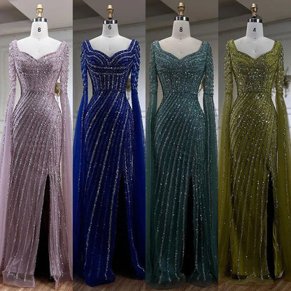 Blaues Sweetheart-Meerjungfrauen-Abendkleid mit perlenbesetztem Überrock – Luxuskleider für die Hochzeitsfeier der Frau 2025 LA72314 