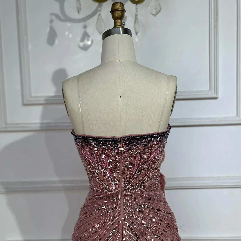 2025 Saudi Arabic Pink Strapless Mermaid Evening Dress with High Split for Formal Occasion LA72480