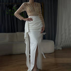 White Long Sleeves Mermaid Split Evening Dresses Design 2025 Beaded Luxury Elegant For Women Party LA71531