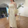 Perlenfedern A-Linie Creme Kaftan Marocain Femme Abendkleider Arabisch Mit Jacke Kleid Für Party LA71759 