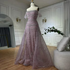 2025 Arabic Pink Mermaid Beaded Evening Gown with Detachable Satin Overskirt for Formal Occasion LA72781