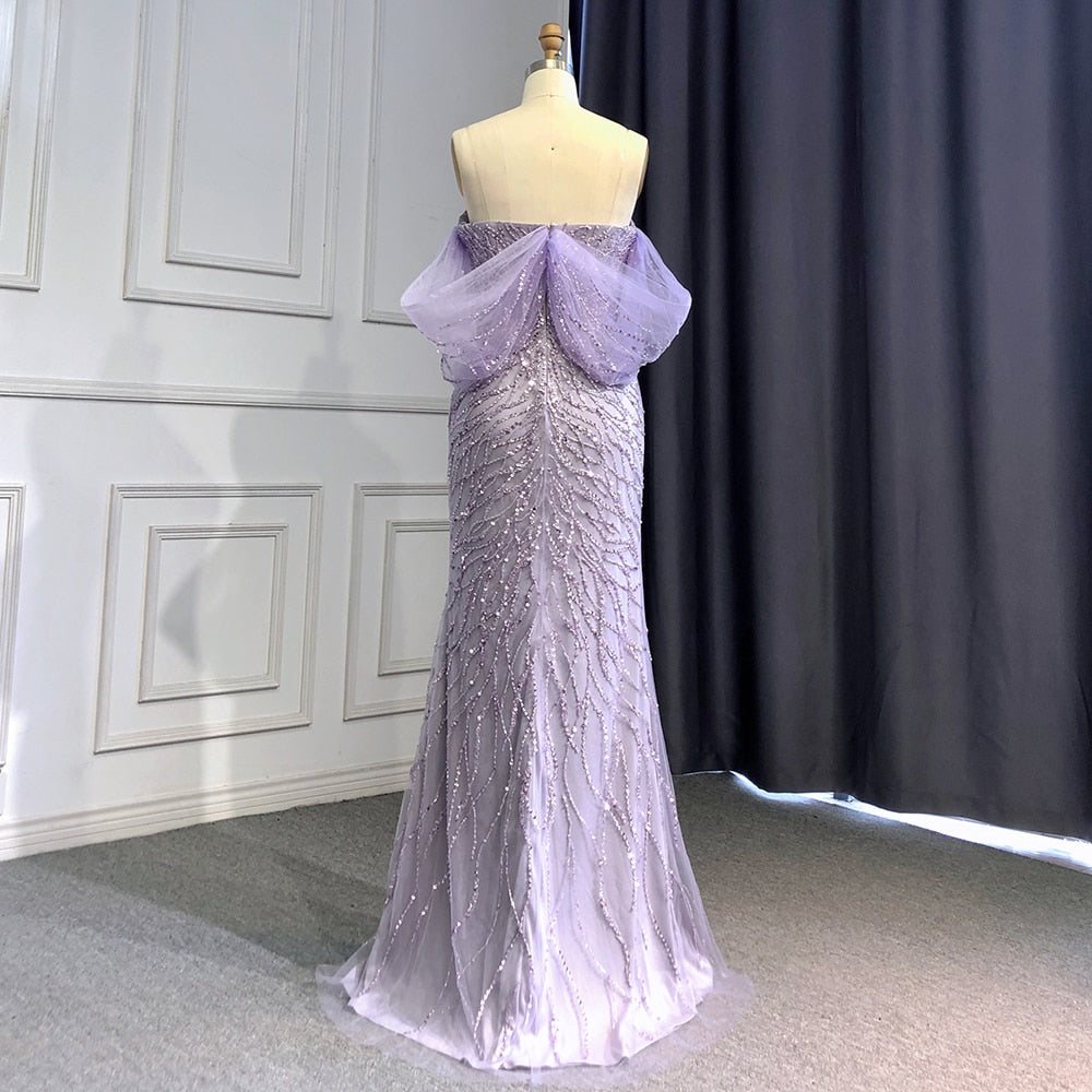 Vestido de noche azul de corte sirena con abertura alta, elegante, de lujo, con cuentas, para mujer, fiesta, LA71595 