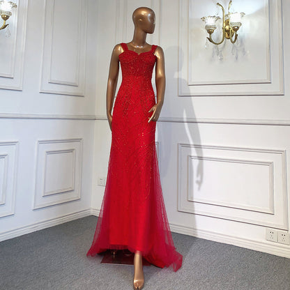 Vestidos de noche de lujo con escote sirena rojo, 2025, con cuentas, sexys y elegantes para mujer, para fiesta, LA71613 