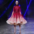 Vestidos de novia rojos de lujo de alta gama con lentejuelas, mangas largas, cambio gradual, vestidos de novia Dubái 2025 LA71799 