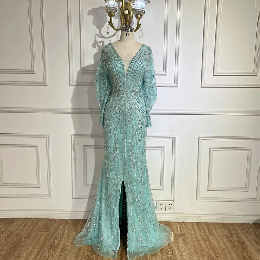 Vestido de noche árabe estilo sirena Tiffany, negro, de lujo, con cuentas y diamantes, para mujer, para boda, fiesta, 2025, LA72288A 