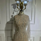 2025 Saudi Arabic Luxury Pearls Beaded Nude Mermaid Evening Gown for Formal Occasion LA72345A