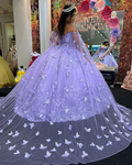 Lujoso vestido de fiesta lavanda con mariposas, vestido de quinceañera Y6755