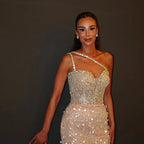 2025 Nude Beaded One-Shoulder Evening Gown with Crystal for Formal Occasion LA72872