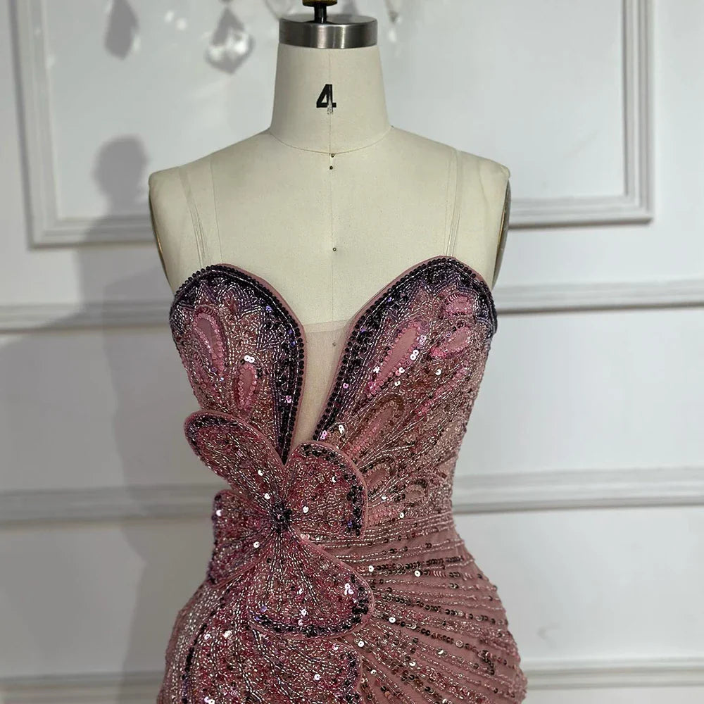 2025 Saudi Arabic Pink Strapless Mermaid Evening Dress with High Split for Formal Occasion LA72480