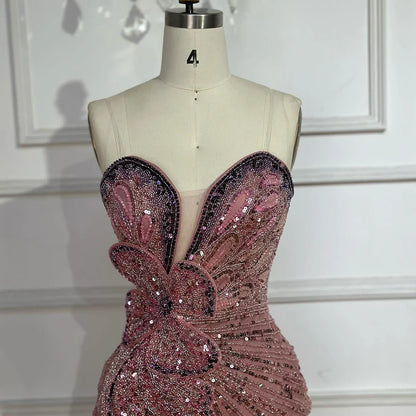 2025 Saudi Arabic Pink Strapless Mermaid Evening Dress with High Split for Formal Occasion LA72480