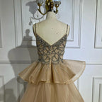 2025 Nude Saudi Beaded Spaghetti Strap Evening Dresses Gowns with Overskirt for Formal Occasion LA72810