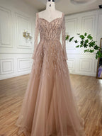 Arabic Luxury Beaded Handmade Feathers Evening Dress 2025 LA71468