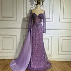 Lila Meerjungfrau Elegant Mit Überrock Luxus Perlen Perlen Abendkleider Kleider für Frauen Hochzeit Party LA72429 