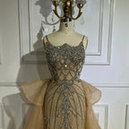 2025 Nude Saudi Beaded Spaghetti Strap Evening Dresses Gowns with Overskirt for Formal Occasion LA72810