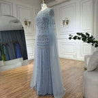 2025 Saudi Arabia Caramel Mermaid Elegant Cape Sleeve Luxury Beaded Evening Gown for Formal Occasion LA72775