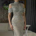 2025 Arabic Silver Nude Mermaid Beaded Crystal Luxury Dubai Evening Dresses Gowns for Women Wedding Party LA72411