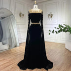 Muslimischen Grün Cape Ärmeln Abendkleider Kleider 2025 Perlen Elegante Meerjungfrau Velours für Frauen Party LA71452 
