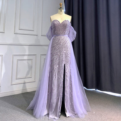 Vestido de noche azul de corte sirena con abertura alta, elegante, de lujo, con cuentas, para mujer, fiesta, LA71595 