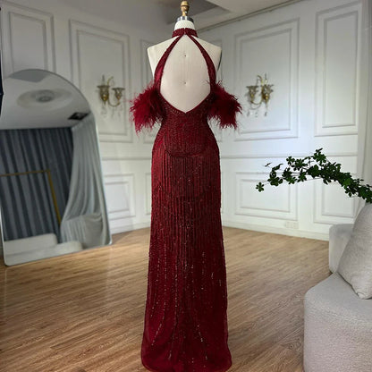 Silber Nude Trägerlose Meerjungfrau Offene Split Sexy Abendkleider Luxus Perlen Quaste Party Kleider Für Frauen LA72083