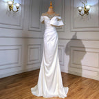 Weiß Satin Perlen Abendkleider Kleider 2025 Meerjungfrau Elegante Luxus Für Frauen Party LA71487 